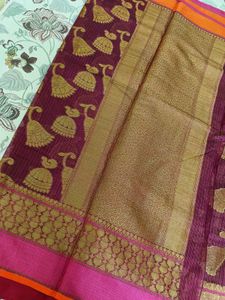 Purple Cotton Saree With Blouse 💜✨