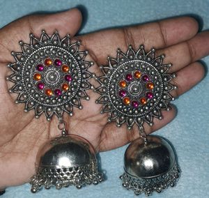 Oxidised Silver Jhumkas