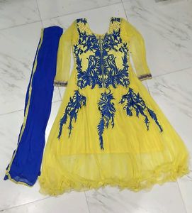 Karisma Kapoor Inspired Yellow-Blue Designer Gown