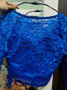Blue Lace Blouse Top
