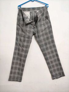 Men's Gray Plaid Slim Fit Casual Trousers