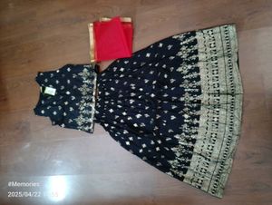 Black & Gold Print Lehenga Set