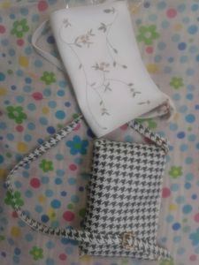 Two Embroidery White And Black Sling Bag