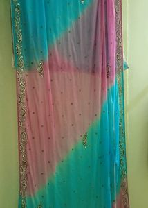 Rich Maggam Stone Work Chunni In Pink &amp; Sky Blue
