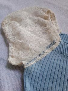 Blue Lace Sleeve Knit Top