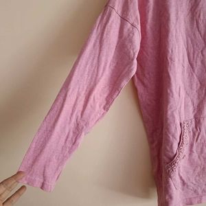 Pink Hoodie with Crochet Details