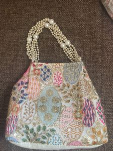 Embroidered Pearl Handle Handbag