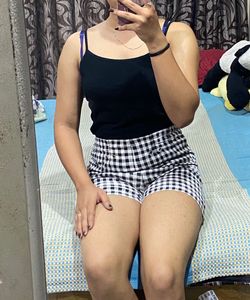 black n white checked shorts with back zip