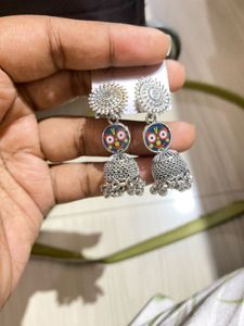 Silver Jhumka Earrings with Jagannath Design