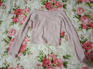 Pink Ribbed Knit Off-Shoulder Top