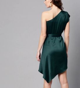 satin Teal One-Shoulder Dress