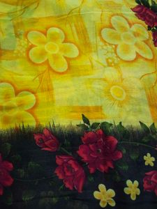 YELLOW AND BLACK FLORAL PRINT SAREE