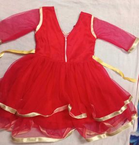 Red Party Dress with Gold Appliques
