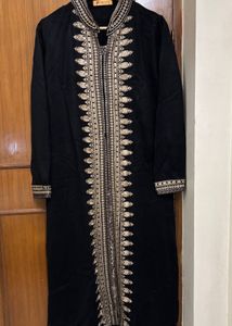 Black &amp; Gold Embroidered Warm Winter Kurta