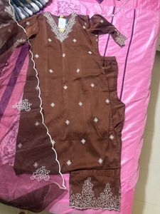 Elegant Brown Embroidered Kurta Set