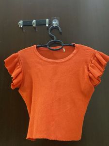 Orange Ruffle Sleeve Top