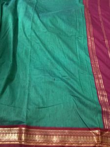 Good Green And Maroon Border Saree For Grabs
