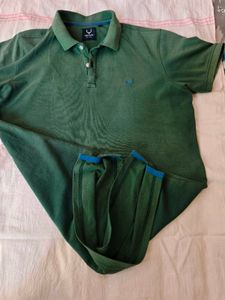 Allen Solly Textured Men Polo Neck Green Tshirt