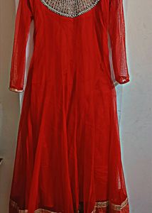 Bright Red Beautiful Anarkali Suit