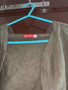 Olive Green Long Sleeve Hooded Shrug Jacket