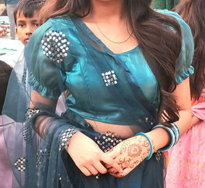 Satin Navy Blue Lehenga Choli