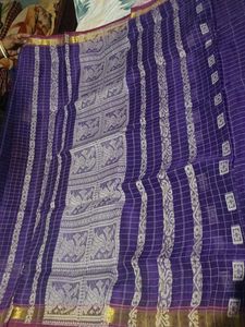 Purple Checked Saree with Unique Detail