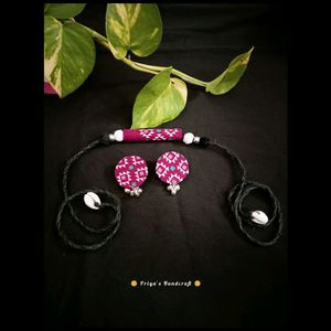 Handmade Fabric Pencil Chokar With Earrings