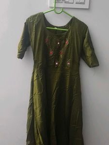 Olive Green Embroidered Kurta