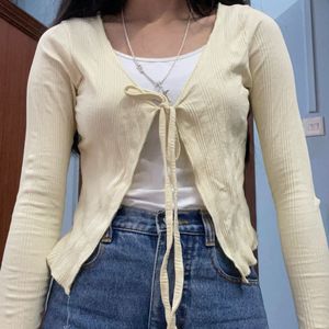 Pastel Yellow Tie Front Cardigan
