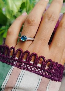 Blue-green Double Toned Stone Pure Silver Ring