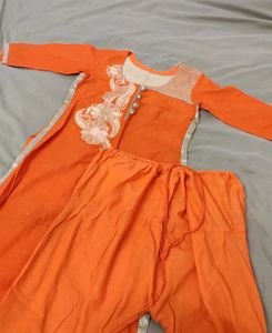Orange Kurta Set With Chudi Pants For Women🧡
