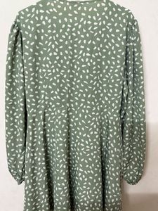 Green Print Tie Front Dress
