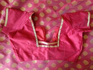 Reddish Maroon Saree and stitched blouse