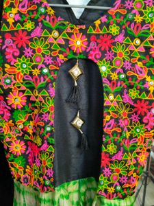 Embroidered Colorful Kurti With Free Gift