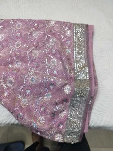 Pink Party Saree With Silver Work