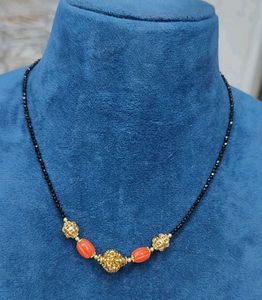 Coral & Gold Beaded Necklace