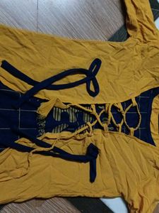 Blue Plaid Dress with Mustard Cardigan