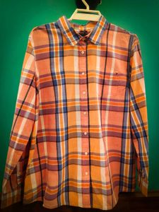 Tommy Hilfiger Size XL Top Plaid Orange Pink Blue