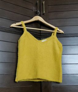 Women Mustard Fuzzy Tank Top