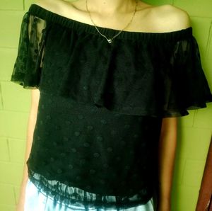H&M Black Polka Dot Off-Shoulder Top