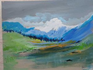 Poster Colour On Paper Landscape Painting