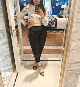 Elegant White Polka Dots Crop Top