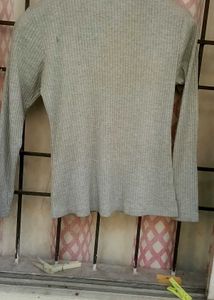 Gray Ribbed Long Sleeve Top