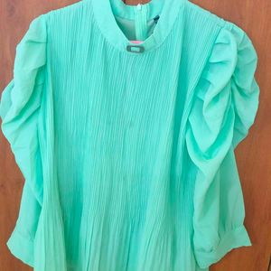 Mint Green Pleated Puff Sleeve Top