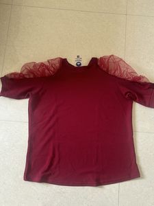 Maroon Top with Mesh Sleeves