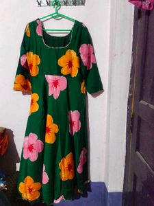 Green Floral Print Anarkali Dress