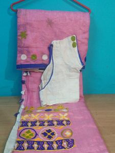 Pink Floral Embroidered Saree