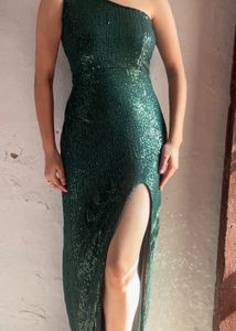 Emerald Sequin One-Shoulder Gown