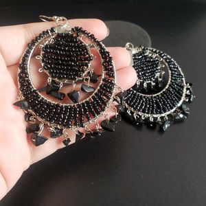 Stunning Black Beaded Hoop Earrings