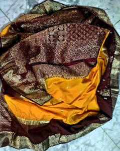 Yellow Color Colour Wedding Banarasi Silk sare